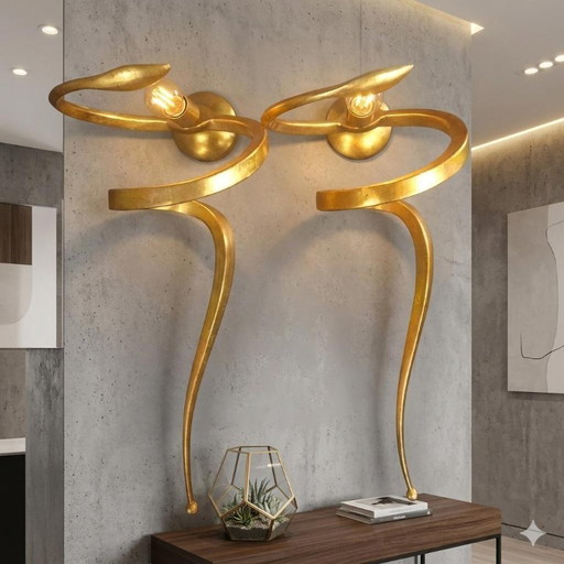 Paar Serpent "Teo" wandlampen van verguld aluminium, Enzo CIAMPALINI - 1970