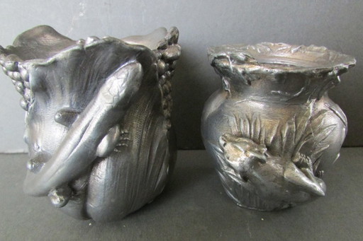 Jarrones antiguos de estaño Art Nouveau (Jugendstil)