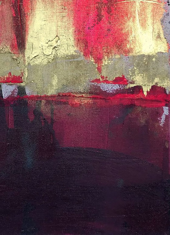 Image 1 of Origineel acrylverfschilderij in abstract expressionistische stijl: Gouden Zeilen