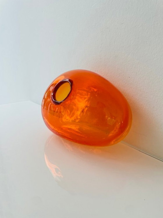 Image 1 of Mouth-blown orange glass vase, organic shape