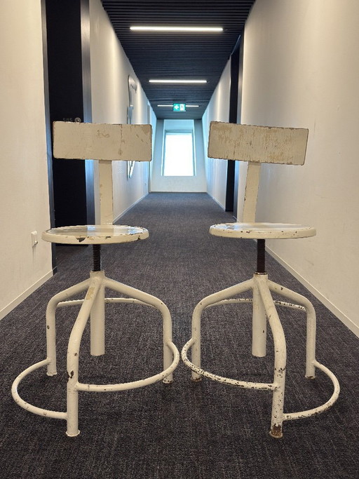 Set di 2 sedie da fabbrica industriali di metà secolo – regolabili, con logo KOJAL stampato