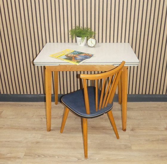 Image 1 of Chaise des années 50 chaise à barreaux Tacke fifties chaise de cuisine en bois bleu rockabilly