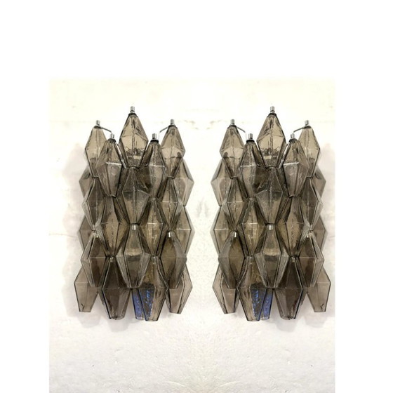 Image 1 of Set of Two “Poliedri” Murano Glass Wall Sconce in Venini Style