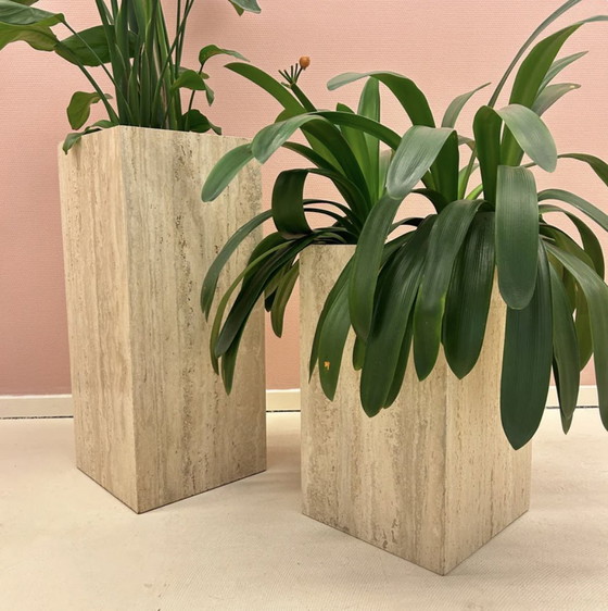 Image 1 of Square Travertine Plant Pots - 1980s