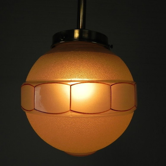 Image 1 of Lampada a sospensione Art Déco con sfera di vetro a 12 angoli, anni '30