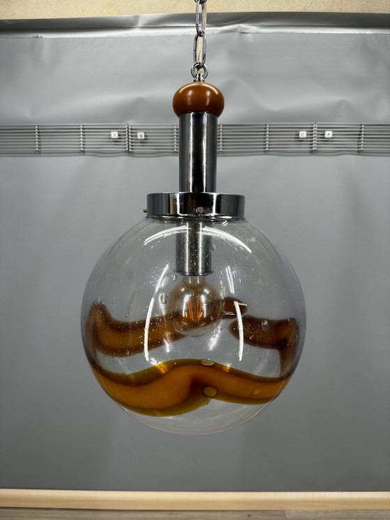 Mazzega Murano Glas-Pendelleuchte, Pendelleuchten, Metall, Orange (Foto 2 von 30)