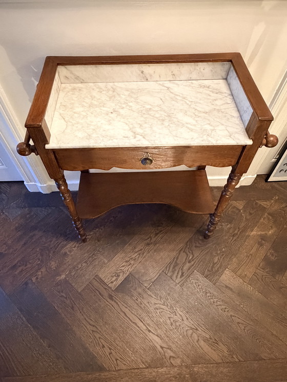Image 1 of Antieke wastafel / Halltable met marmeren blad