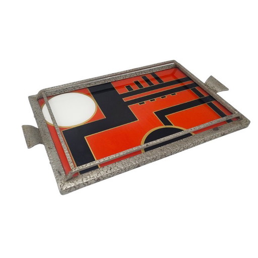 Prachtige geometrische art-deco dienblad uit de jaren 30. Gemaakt in Frankrijk.