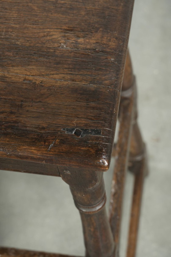 Image 1 of Unique tall antique English oak stool/joint stool from the 18th century