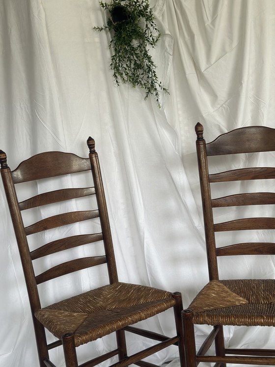 Image 1 of 2 wicker dining chairs wood vintage Japandi Wabi Sabi