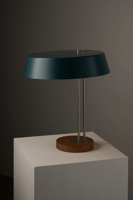 Mid-Century Modern Petrol Green Metal and Wood Table Lamp, Germany, Aluminium, Mid Century Modern (photo 8 of 10)