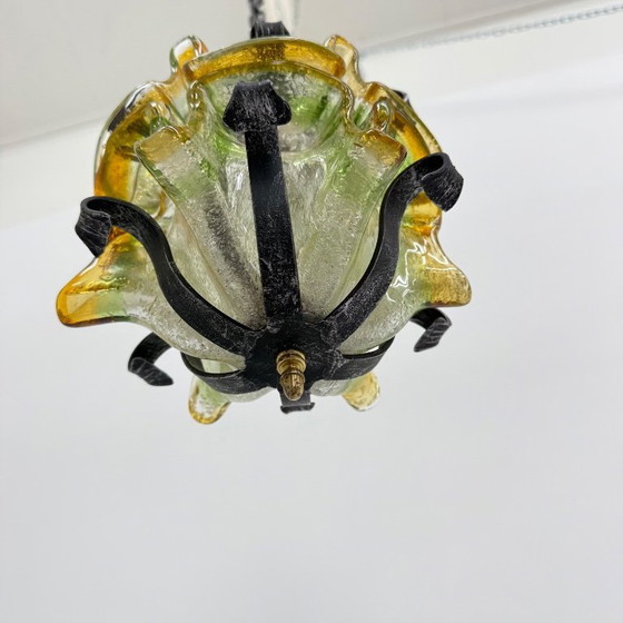 Image 1 of Lampada a sospensione brutalista in vetro e ferro, anni '70