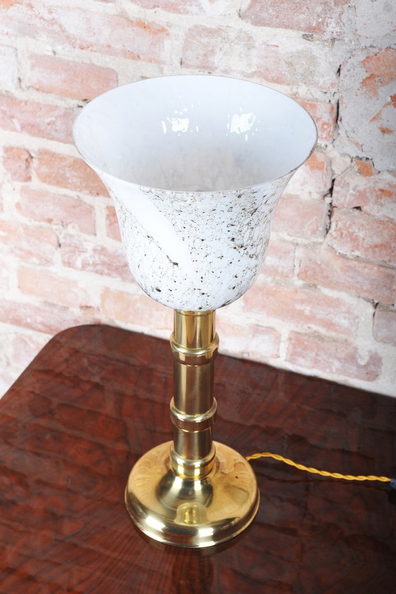 Restored Art Deco Table Lamp, Brass, Glass, New Electrification, Czech, 1940s (photo 3 of 8)