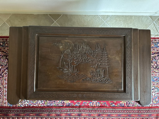 Chinese camphor chest / blanket chest with carvings