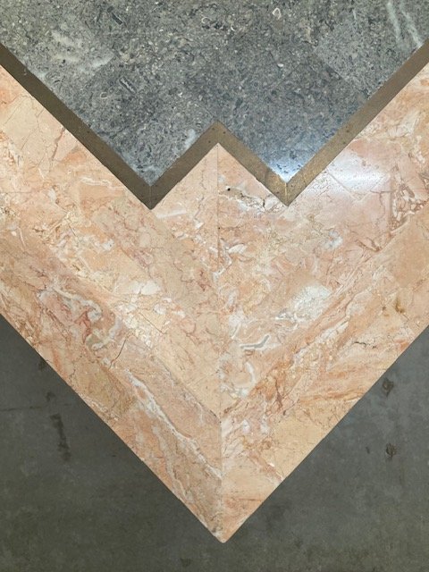 Image 1 of marble mosaic coffee table '80, salmon and green with brass