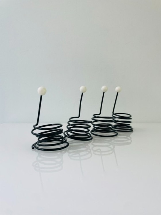 Image 1 of Set van 4 postmoderne retro design eierdopjes met handvat
