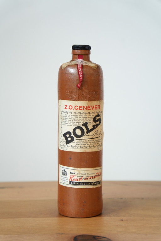 Botella grande de gres Bols de 1 l: ginebra holandesa vintage coleccionable