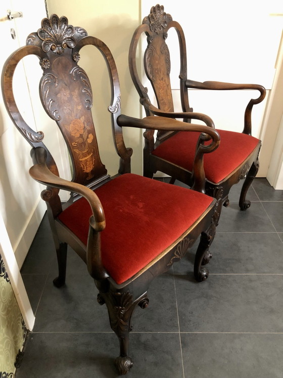 Sedie da pranzo Queen Anne antiche Tavolo Inghilterra anni '30, Legno, Rosso (foto 10 di 15)