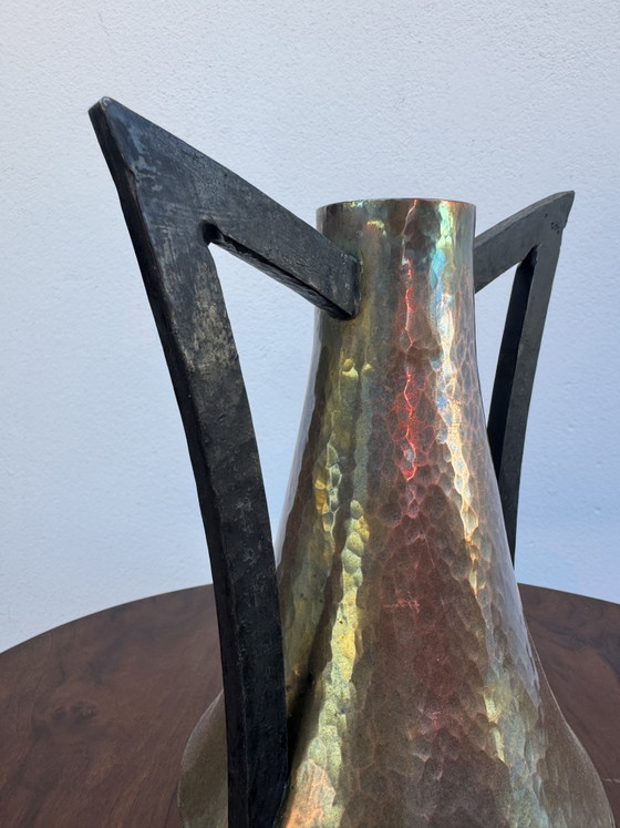 Art Nouveau Vase, Hammered and Flamed Copper (photo 3 of 12)
