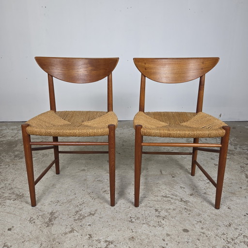 2x Peter Hvidt, Mølgaard Nielsen eetkamerstoel Deens vintage