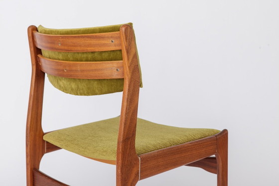 Image 1 of 1 of 5 Vintage Teak Dining Chair 1970s Germany, Restored Wood Frame, Green Upholstered Seat, Mid Century Modern