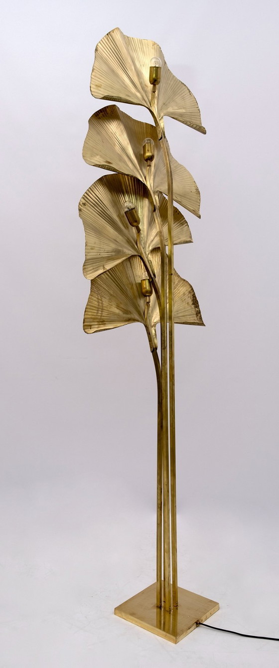 Image 1 of Tommaso Barbi Mid-Century Modern Italian Brass Floor Lamp "Ginkgo", 1970s