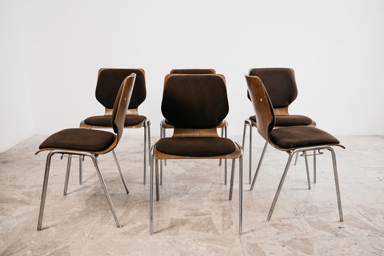 Image 1 of Ensemble de salle à manger style Carlo Ratti avec 6 chaises, design moderne des années 1970