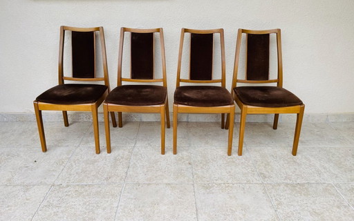 Set of 4 vintage dining chairs in wood and velvet by Nathan, 1960