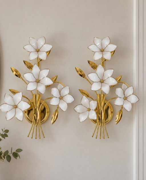 Appliques murales Vintage Style Hollywood-Regency Fleurs en Verre