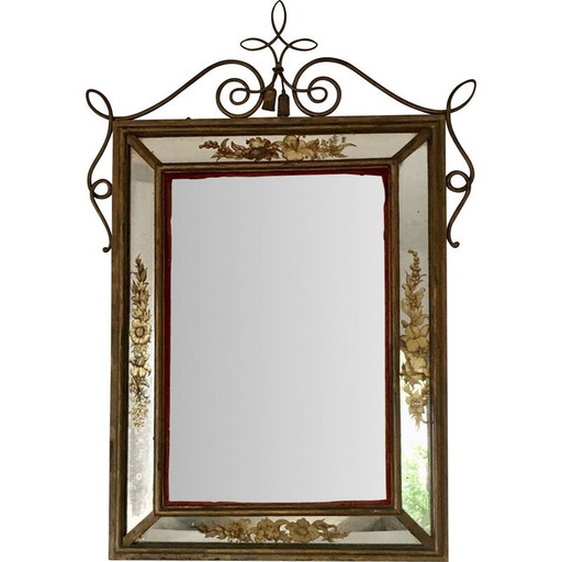 Miroir vintage en fer forgé par René Prou, 1940