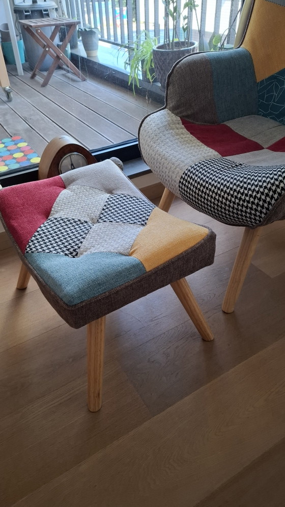 Image 1 of Fauteuil patchwork + repose-pieds