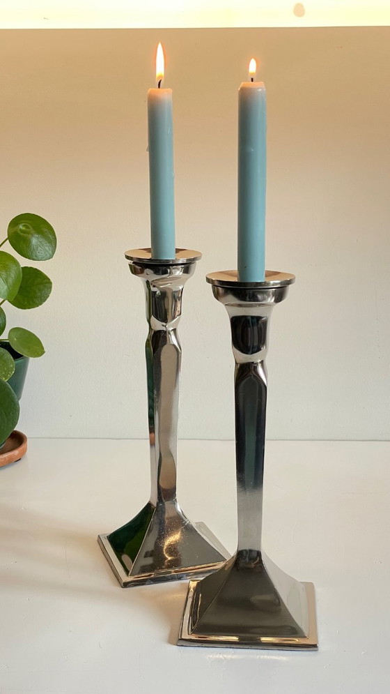 Image 1 of Coppia di candelieri vintage in fusione di alluminio cromato