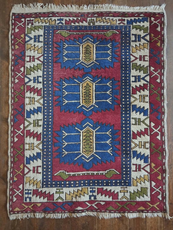 Tapis Anatolien Kars Kazak fait main 141×110cm, Coton, Laine, Multicolore (photo 3 sur 13)