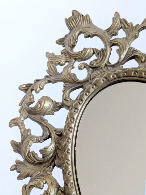Image 1 of Vintage Brass Mirror Wall Sconce Candle Holder Rococo Scrollwork Hollywood Regency 1960s