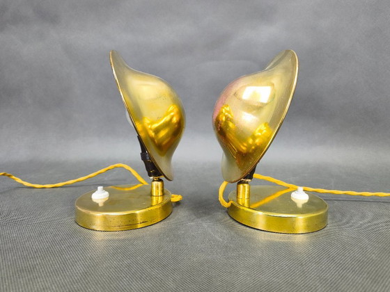 Image 1 of Pair of Art Deco Adjustable Brass Table Lamps, 1930s Czechoslovakia