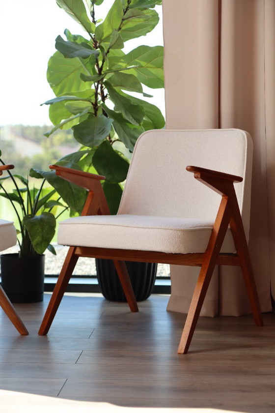 Image 1 of Mid century fauteuils vintage lounge stoel in wit boucle set van 2 stoelen