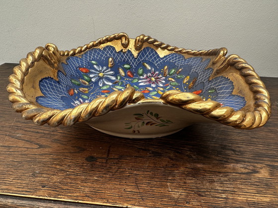 Image 1 of Corbeille / Centre de table en faïence Belge de Quaregnon signé Hubert Becquet 