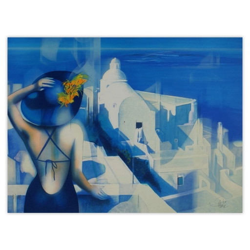 Jean-Baptiste VALADIÉ Lumière blanche sur Santorin Signed lithograph 1990