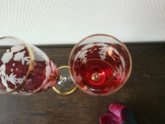 Image 1 of Set vintage kristallen Janus champagneglazen flutes met bladgoud