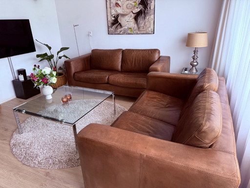 2x leather Machalke sofa - 2-seater and 2.5-seater - chocolate brown