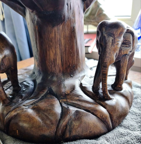 Sgabello / Tavolino elefante thailandese intagliato a mano in legno massello di Suar – Incl. statuetta (photo 4 of 15)