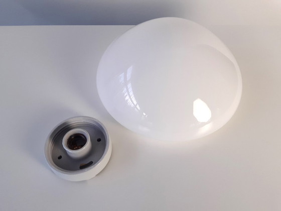 Image 1 of Wilhelm Wagenfeld ceiling lamp, 1 of 3 impressive round glass ceiling lamps by Lindner, Bauhaus lamp; STILL 3 AVAILABLE
