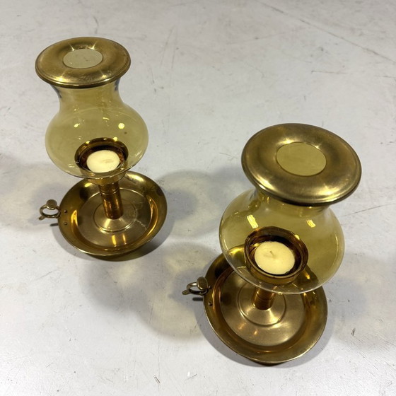 Image 1 of 2 x brass candlesticks by Peter Jensen Copenhagen Denmark 1960's