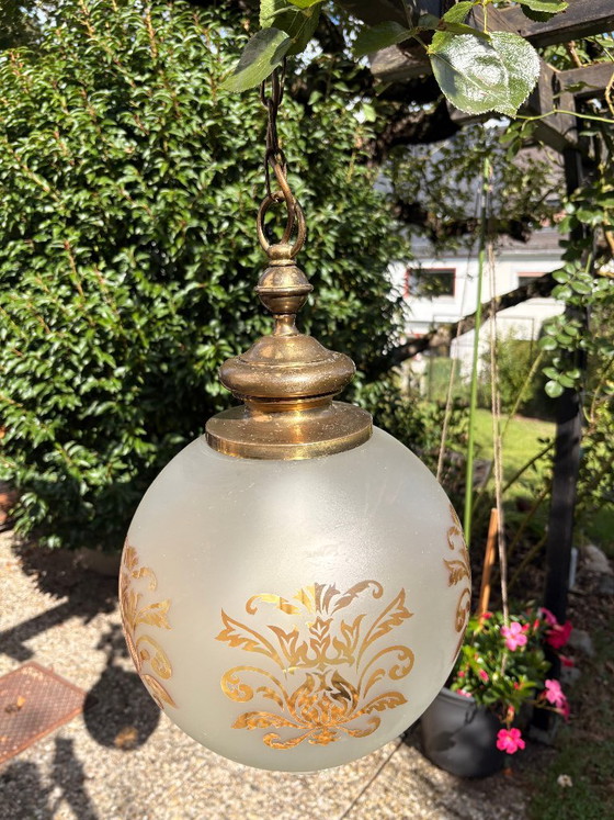 Bella Lampada a Sospensione Vintage a Globo – Lampade a sospensione, Glass, Brass (photo 2 of 5)