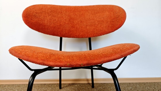 Image 1 of Gastone Rinaldi Chair / Mid Century Modern Italian Design Lounge chair / 1960s Wire Easy Chair / Orange Boucle Retro Furniture