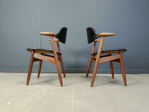 Chaises de salle à manger vintage en corne de vache par Tijsseling Meubelfabriek, Hulmefa, 1960, Ensemble de 4