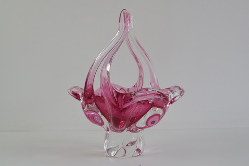 Mid-Century Czech Art Glass Basket Bowl by Josef Hospodka