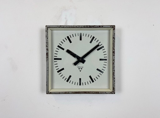 Grey Rusty Industrial Square Wall Clock from Pragotron, 1970s