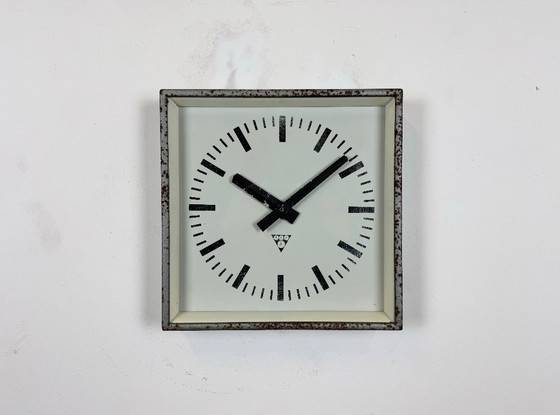 Image 1 of Grey Rusty Industrial Square Wall Clock from Pragotron, 1970s