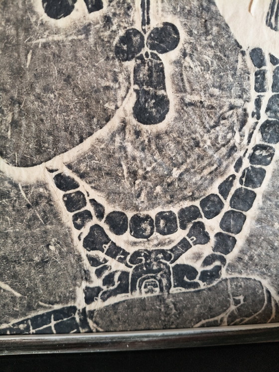 Image 1 of Original 1967 Mid-Century Maya Stone Rubbing – Palenque, Mexico (Framed)